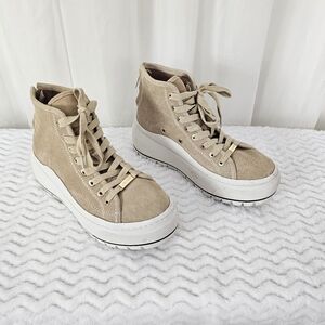 J/Slides Gracie Platform Sneakers In Suede Tan Size 6